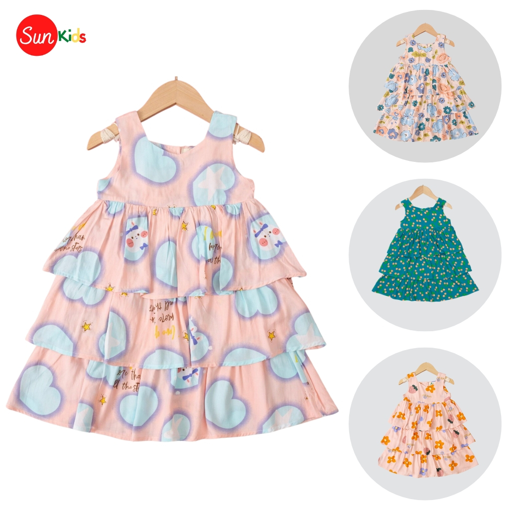 Váy bé gái chất lanh, đầm bé gái, size 2-10 tuổi, đầm trẻ em SUNKIDS có nhiều màu