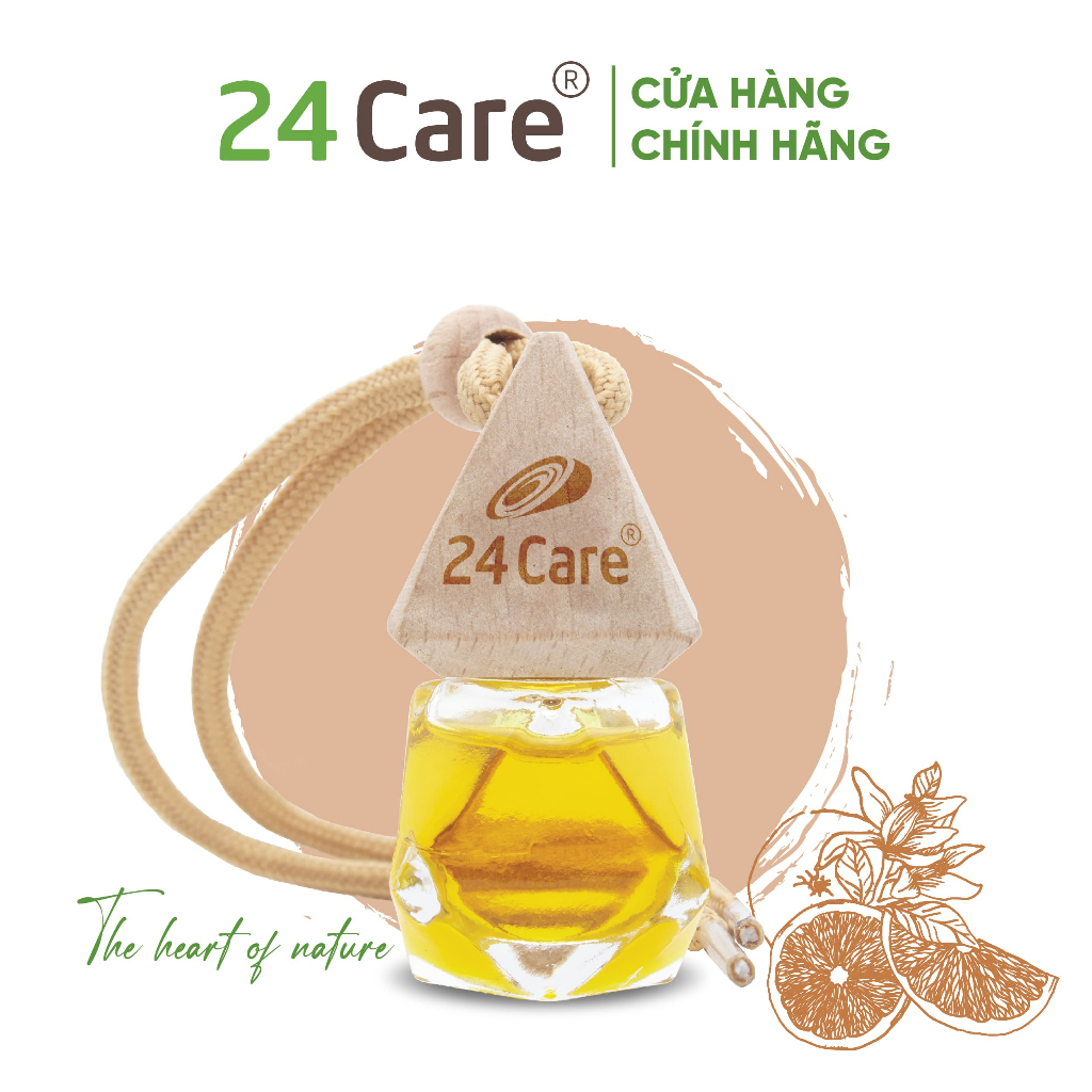 Tinh dầu treo xe 24Care cam ngọt - Khử mùi xe hơi, chống say xe hiệu quả, khử mùi tủ quần áo, treo nhà vệ sinh