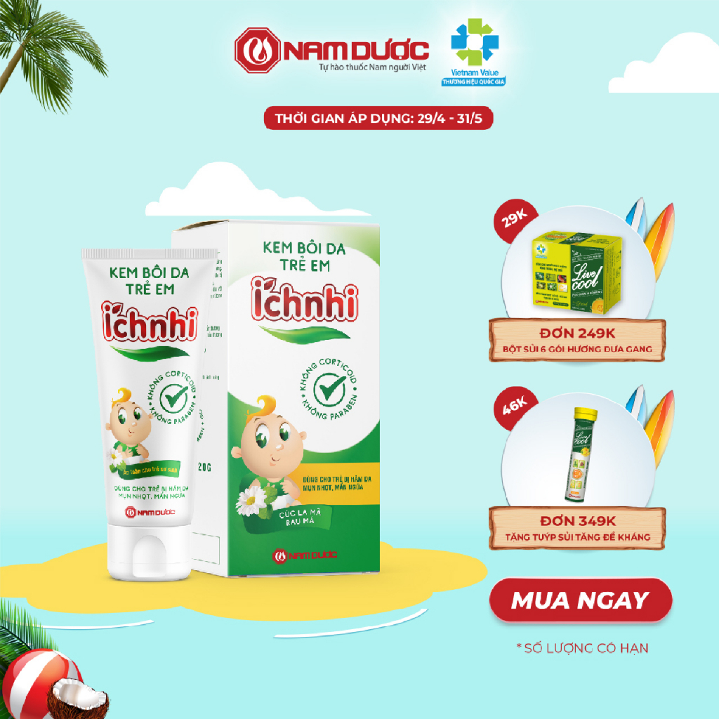 Kem bôi da trẻ em Ích Nhi 20g giúp giảm mẩn ngứa, sưng đỏ, dùng cho trẻ từ sơ sinh bị hăm tã, mụn nhọt, rôm sẩy