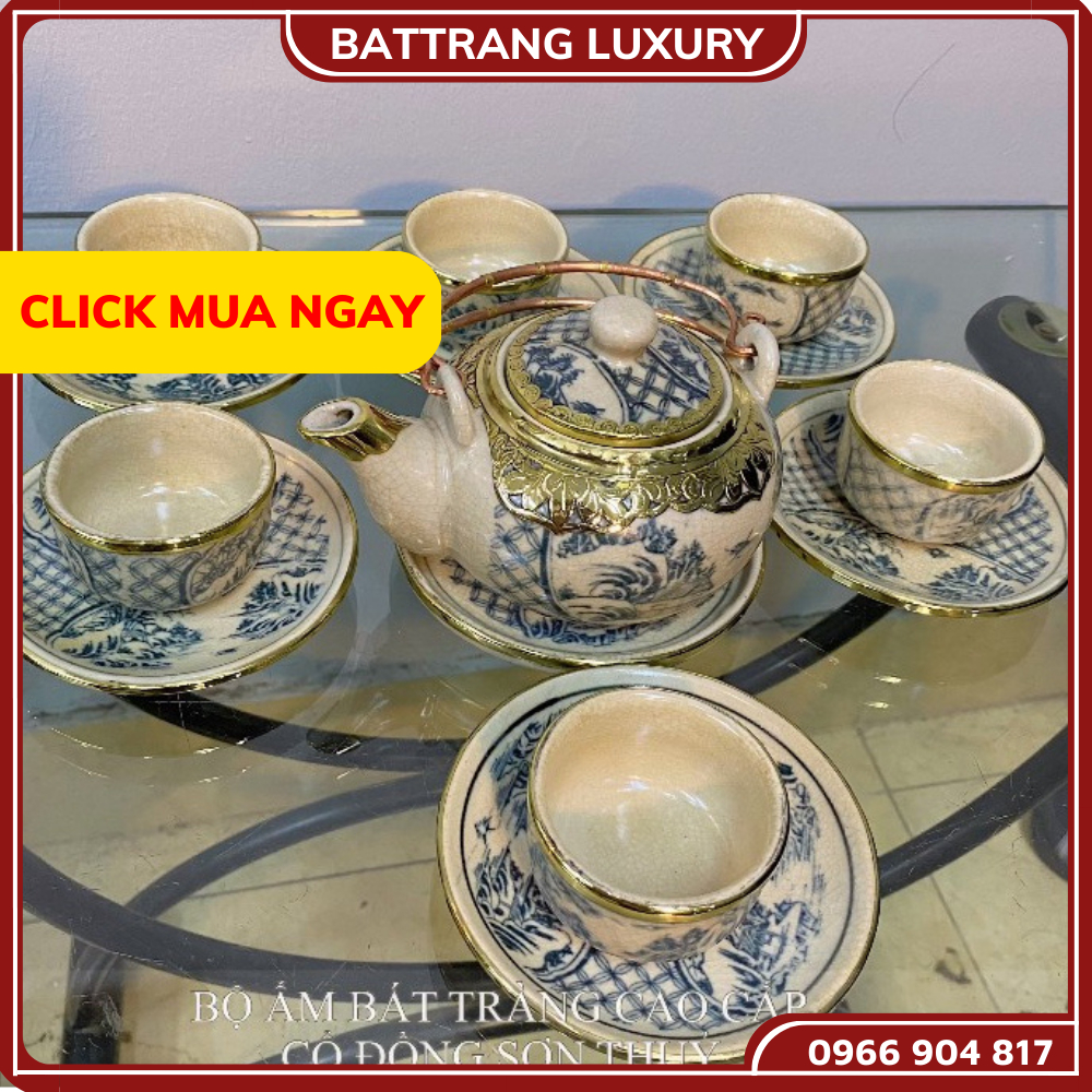 Bộ Ấm Chén Uống Trà, Bộ Ấm Chén Bát Tràng Cao Cấp - Cổ Đồng Sơn Thủy Gía Gốc Tận Xưởng