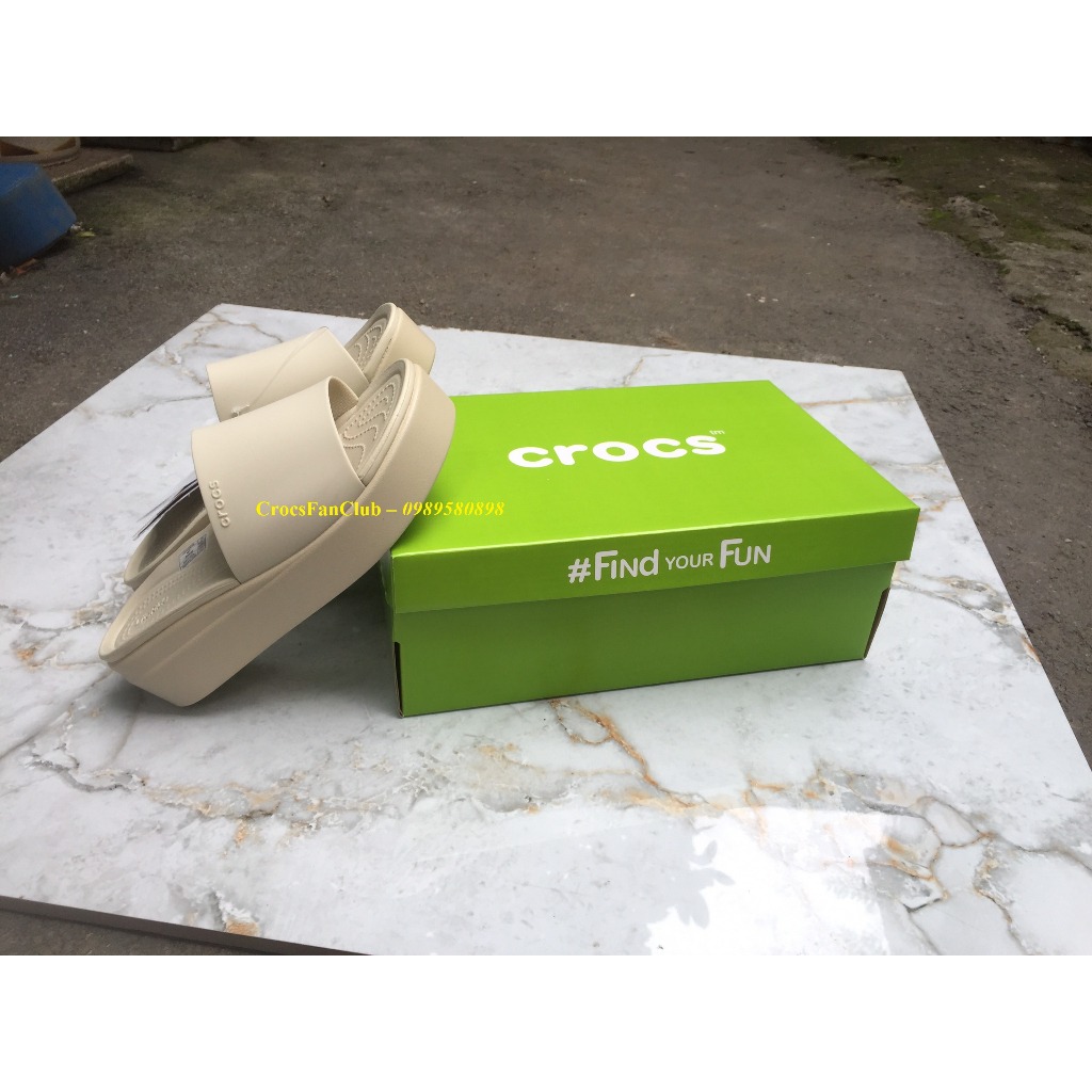 CROCS -  Dép lê bánh mỳ quai to cho nữ, đế cao 5cm, siêu nhẹ, êm - PB203