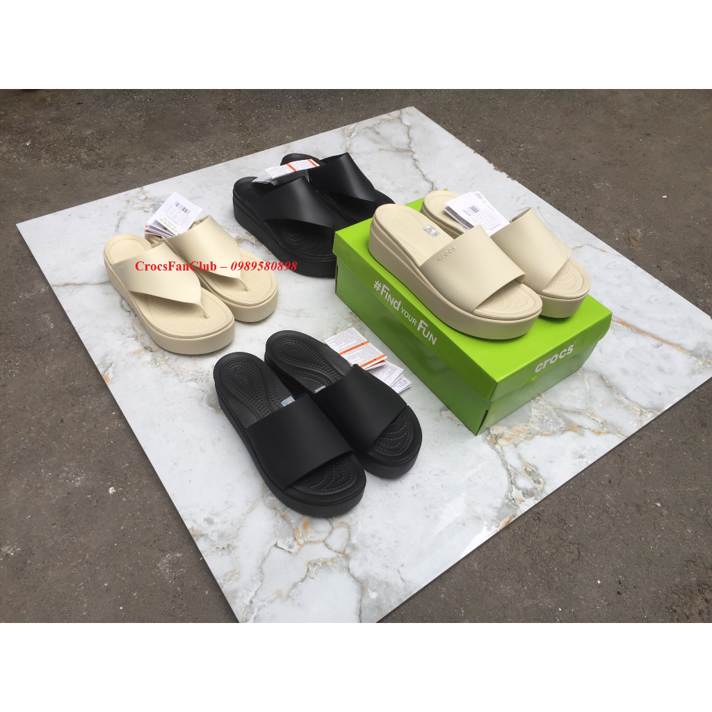 CROCS -  Dép lê bánh mỳ quai to cho nữ, đế cao 5cm, siêu nhẹ, êm - PB203