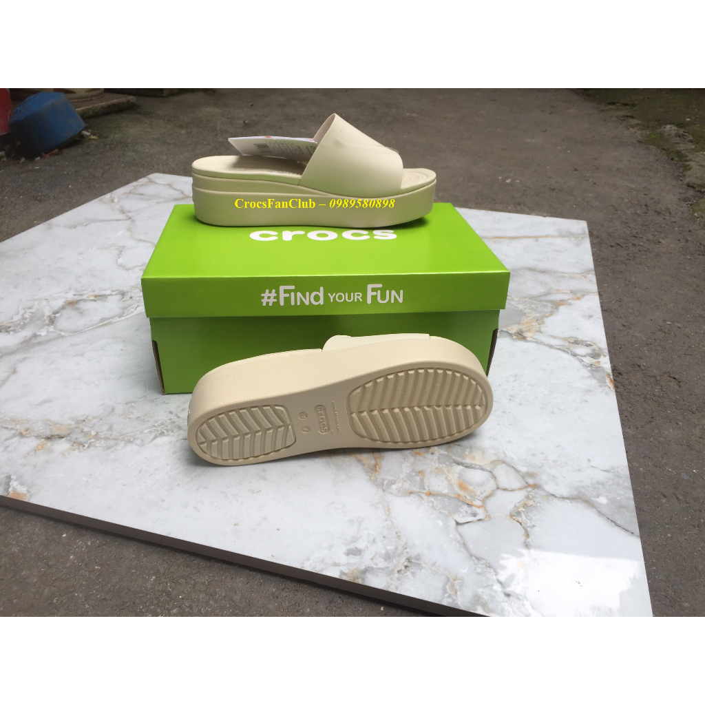 CROCS -  Dép lê bánh mỳ quai to cho nữ, đế cao 5cm, siêu nhẹ, êm - PB203