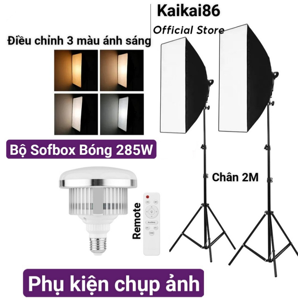 Full bộ softbox bóng led nấm 285W kèm chân 2m điều chỉnh nhiệt độ màu hỗ trợ ánh sáng cho studio chụp ảnh, lookbook