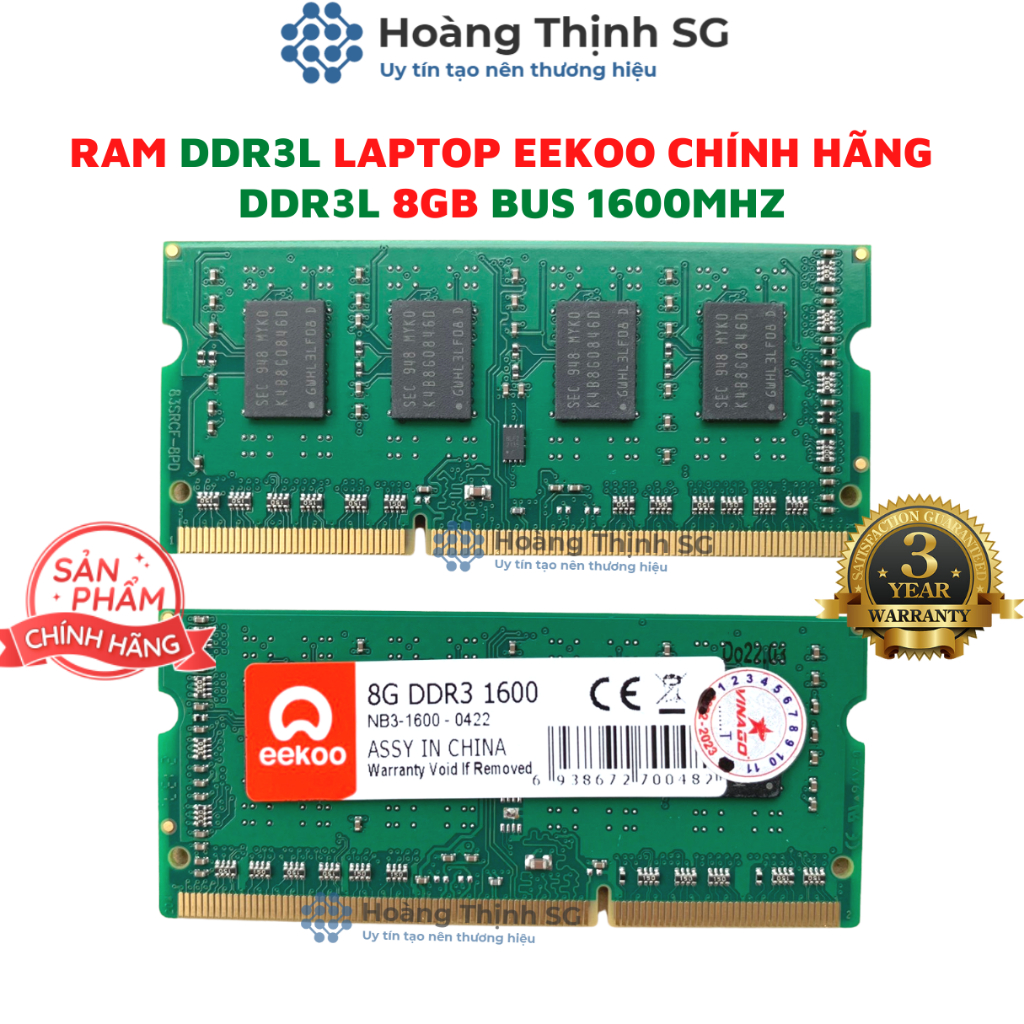 Ram Laptop 8GB DDR3L Bus 1600MHz EEKOO dùng cho Laptop, Chính hãng - Bảo hành 3 năm