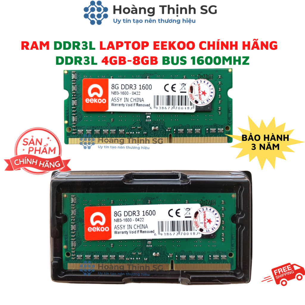 Ram Laptop 8GB DDR3L Bus 1600MHz EEKOO dùng cho Laptop, Chính hãng - Bảo hành 3 năm