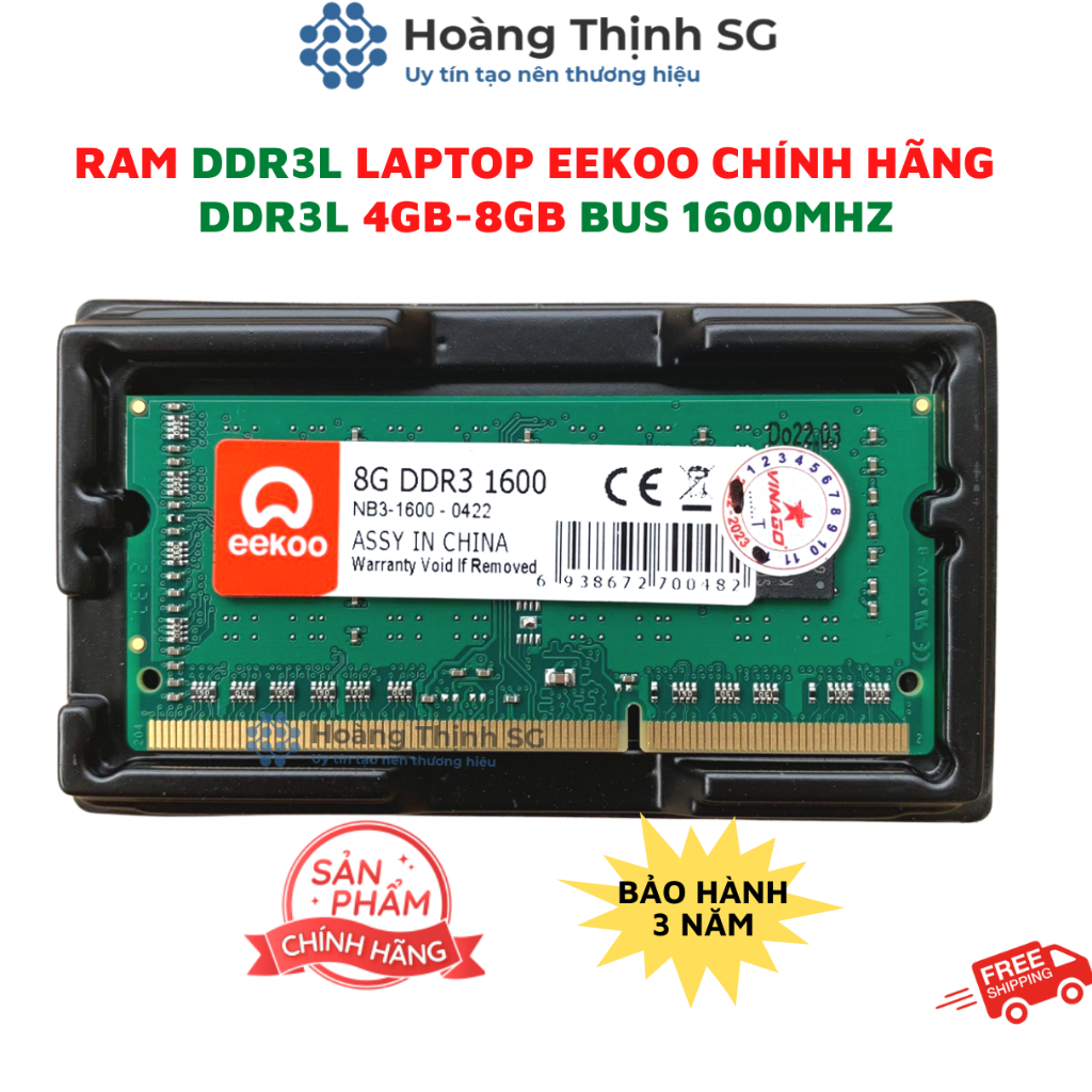 Ram Laptop 8GB DDR3L Bus 1600MHz EEKOO dùng cho Laptop, Chính hãng - Bảo hành 3 năm