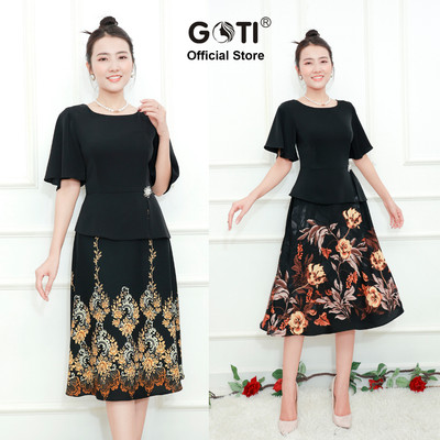 GOTI Đầm Trung Niên Sang Trọng Cao Cấp Trẻ Trung Cho Mẹ Dáng Xoè Phối Hoa 6 Nút Bigsize Thiết Kế 3337 3330 3340