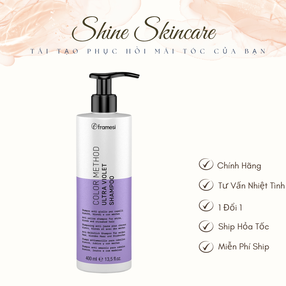 Dầu gội tím khử vàng tóc nhuộm bạch kim khói light làm sạch dưỡng tóc mượt COLOR METHOD ULTRA VIOLET 400ML - Shine
