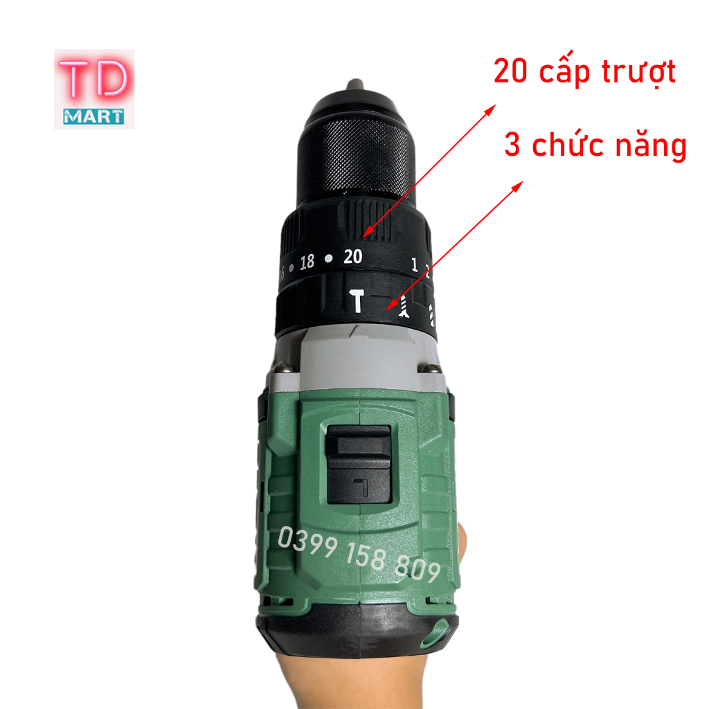Thân Máy Khoan Dùng Pin 21v DRAMA Không Chổi Than Chân Pin Phổ Thông - 3 Chức Năng Có Búa