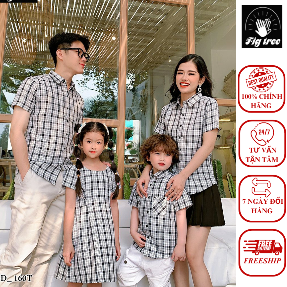 Combo Áo Somi Gia Đình Caro Trắng Đen FIGTREE Nhã Nhặn Mã 160T