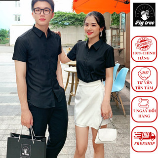 Áo Sơ Mi Cặp Fig Tree Tay Ngắn Màu Đen Cổ Bẻ Sang Chảnh