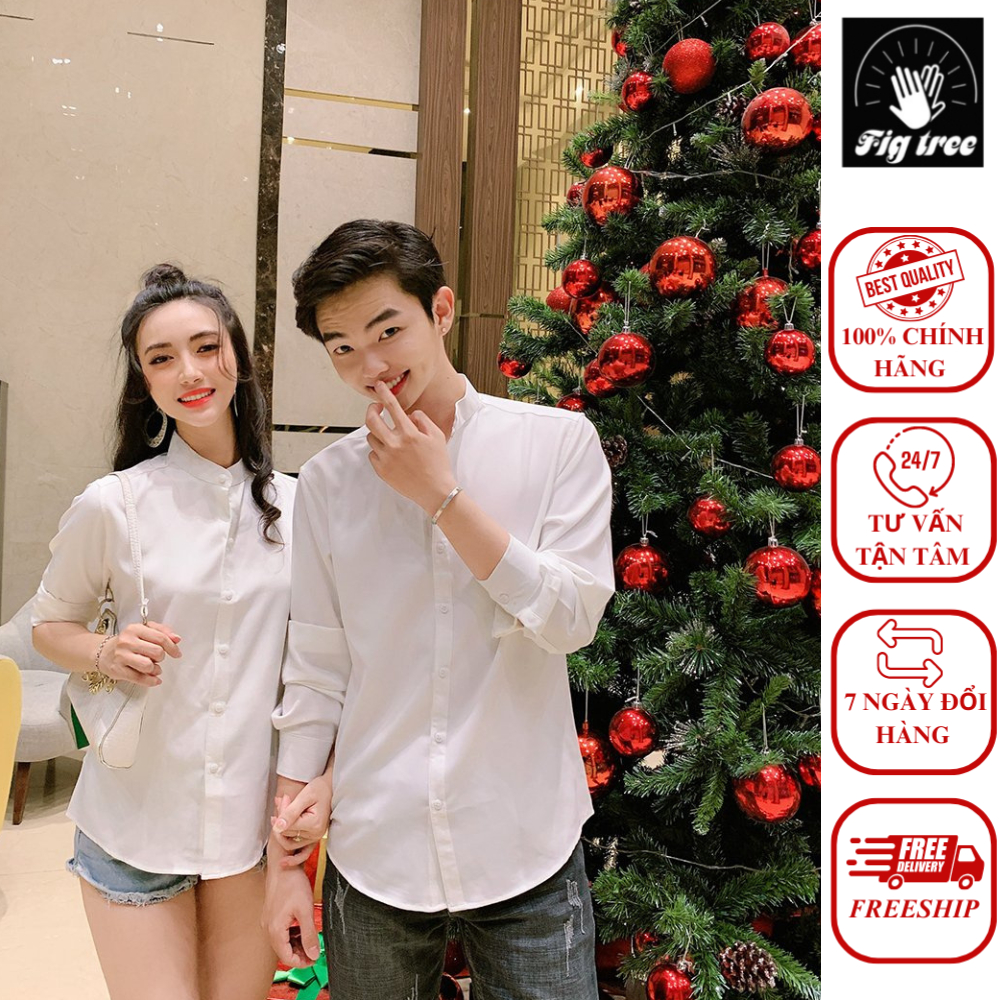 Áo Sơ Mi Cặp FIGTREE Cổ Trụ Màu Trắng Tinh Khôi