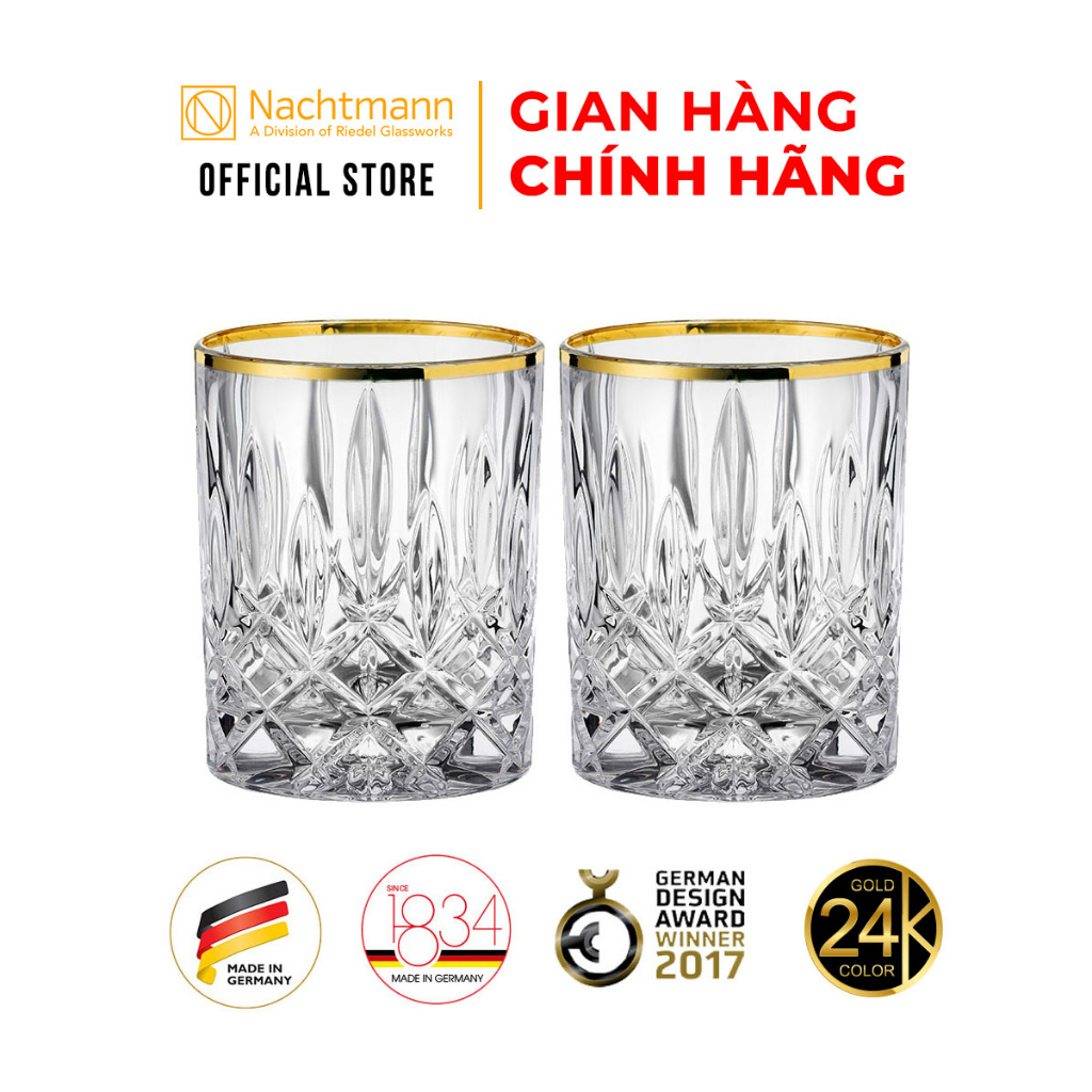 Bộ 2 ly pha lê whisky Nachtmann Noblesse viền màu vàng-Hàng chính hãng