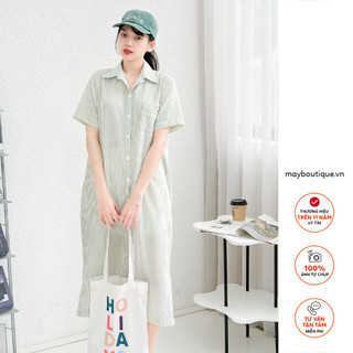 Váy sơ mi kiểu suông may boutique váy kiểu sơ mi kẻ sọc may23#14 suông vkz23d_103.027