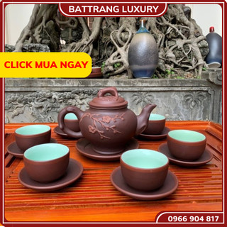 Bộ ấm chén uống trà, bộ ấm chén bát tràng cao cấp - báo xuân cao