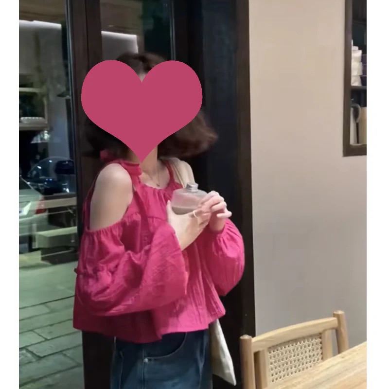 Áo sơ mi khoét vai cột nơ tay phồng phong cách hàn quốc hot trend M32