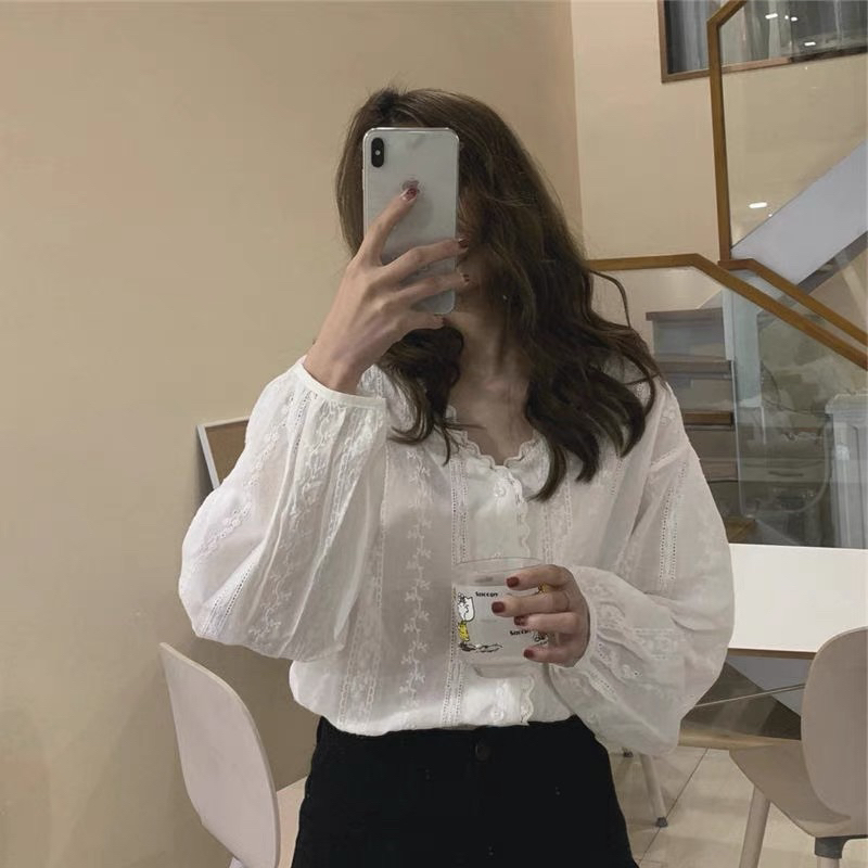 Áo sơ mi trắng dáng babydoll phong cách hàn quốc M33