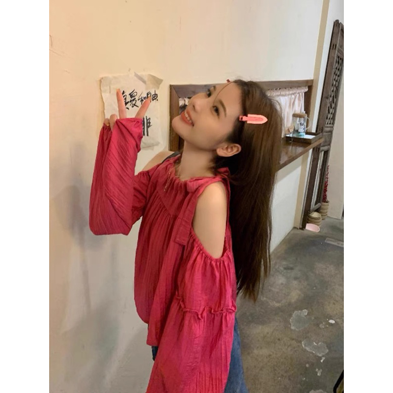 Áo sơ mi khoét vai cột nơ tay phồng phong cách hàn quốc hot trend M32