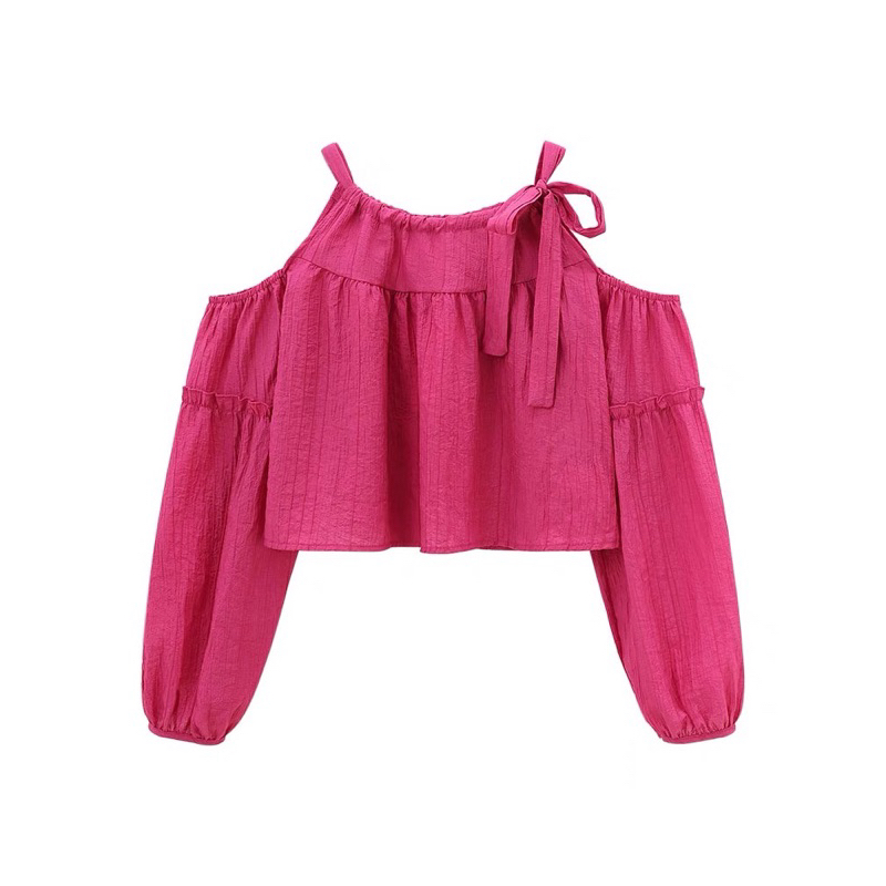 Áo sơ mi khoét vai cột nơ tay phồng phong cách hàn quốc hot trend M32