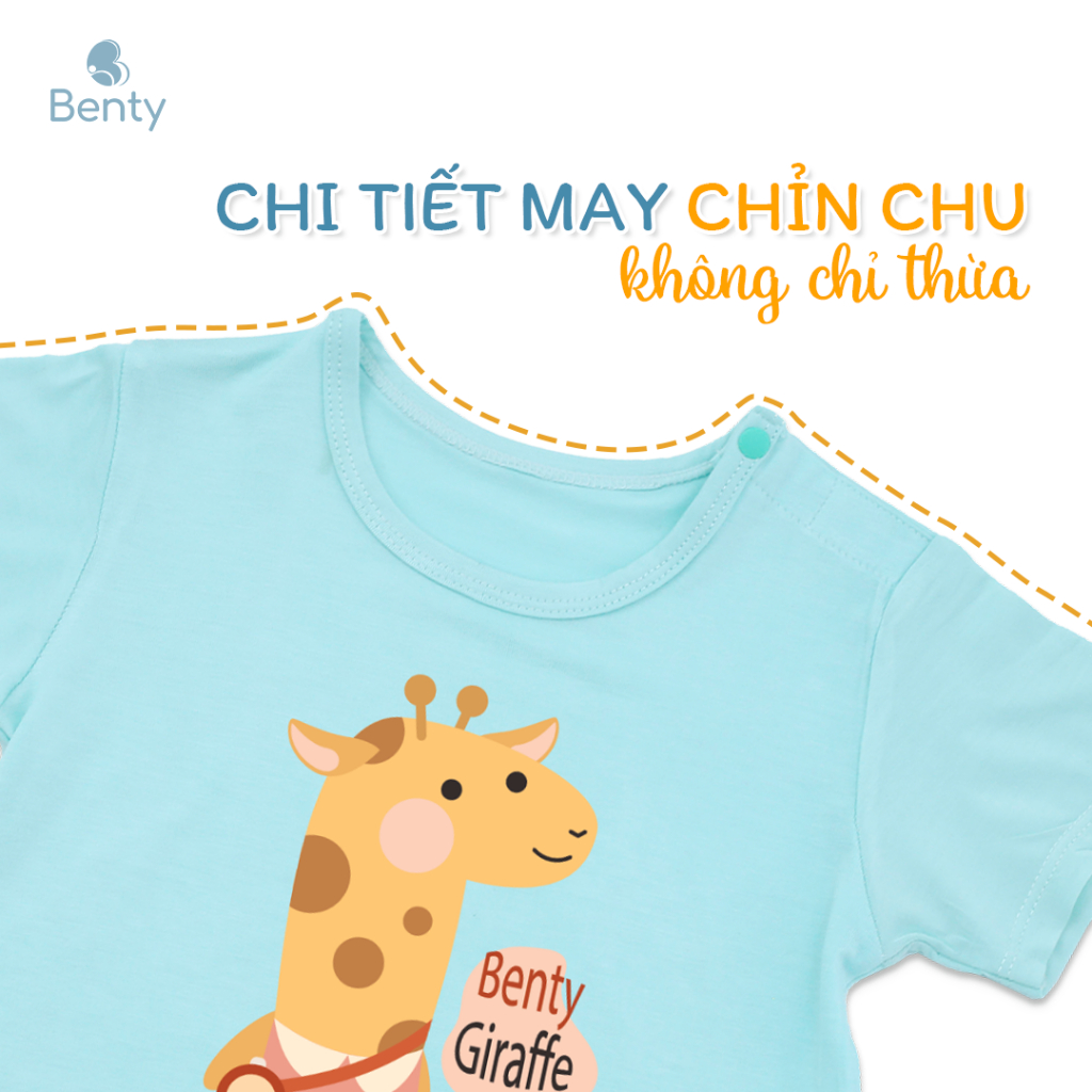 Bộ cộc tay cài vai in hươu BENTY BT003 cotton co giãn 4 chiều, quần áo trẻ em mềm, mịn cho bé