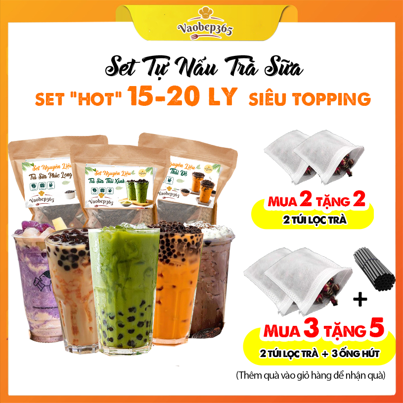 Set Nguyên Liệu Trà Sữa Trân Châu, Trà sữa Thái xanh, Thái đỏ, Phúc Long (30-35 Ly), Công Thức Chuẩn Vị VAOBEP365