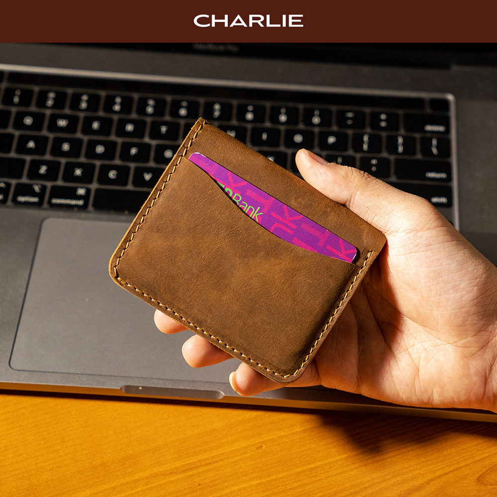 Ví Nam Da Bò Sáp Dáng Đứng Thương Hiệu Charlie Leather Goods