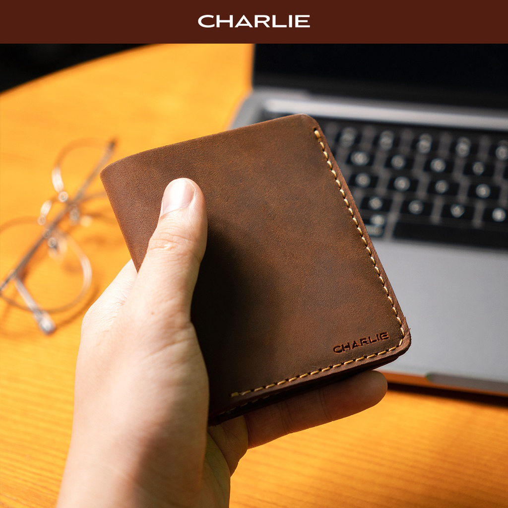 Ví Nam Da Bò Sáp Dáng Đứng Thương Hiệu Charlie Leather Goods