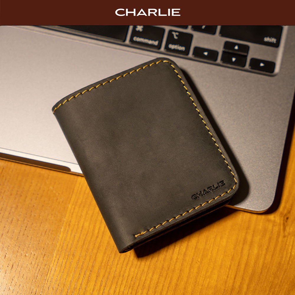 Ví Nam Da Bò Sáp Dáng Đứng Thương Hiệu Charlie Leather Goods