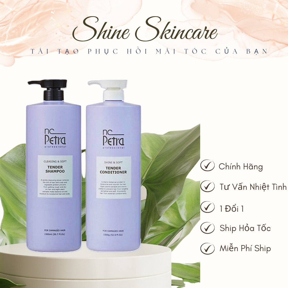 Dầu gội xả Petra Tender 1500ml dưỡng tóc siêu mượt, phục hồi tóc khô xơ rối, căn bằng thải độc da đầu công nghệ sinh học