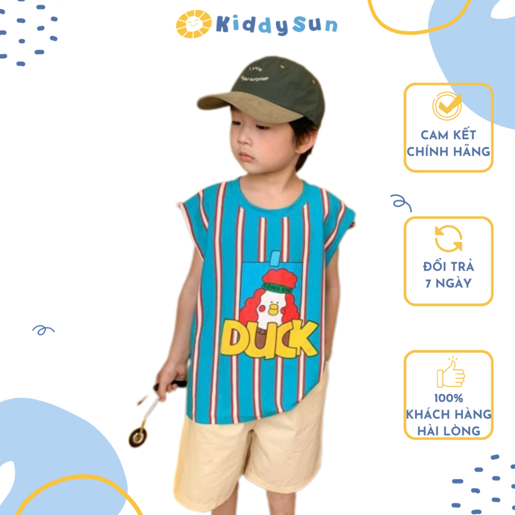 Set đồ KiddySun kẻ sọc in hình hoạt hình đáng yêu thoải mái dành cho bé trai từ 2,3,4,5,6,7,8,9,10,11,12 tuổi [V481]