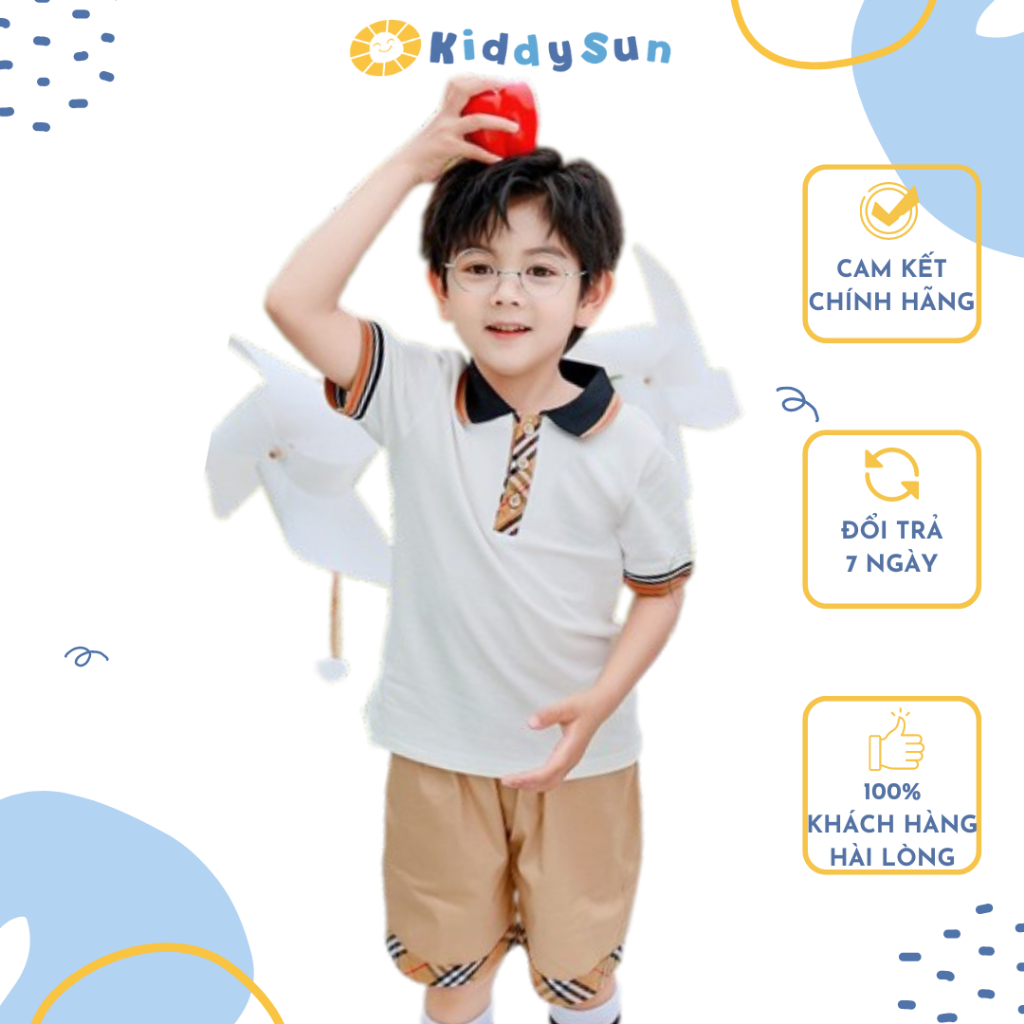 Set đồ KiddySun áo polo quần short đi học năng động thoải mái dành cho bé trai 2,3,4,5,6,7,8,9,10,11,12 tuổi [V315}