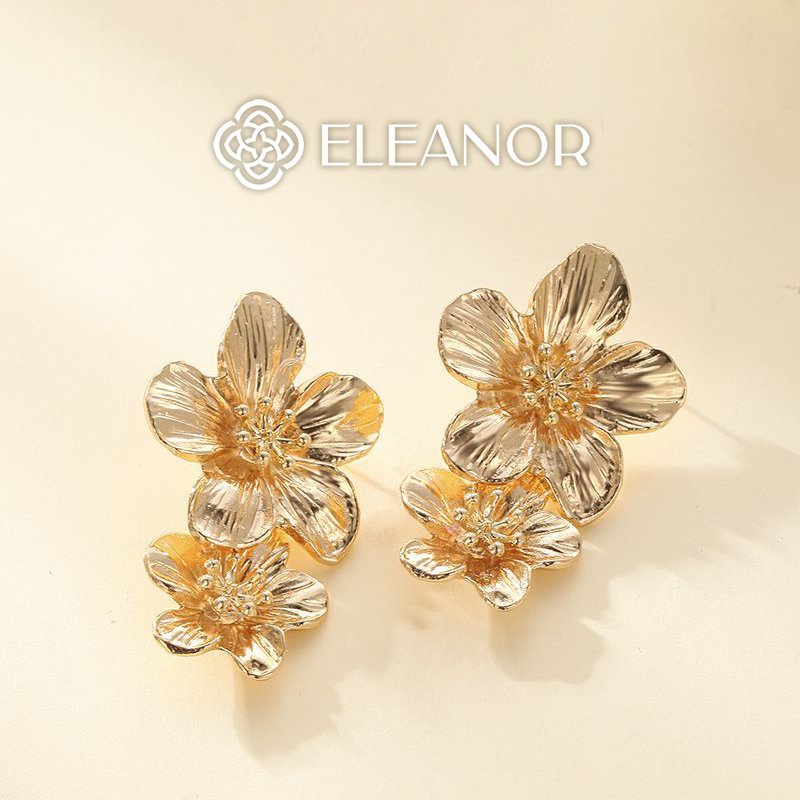 Bông tai nữ chuôi bạc 925 Eleanor Accessories dáng dài hình hoa đôi bản to phụ kiện trang sức 5791