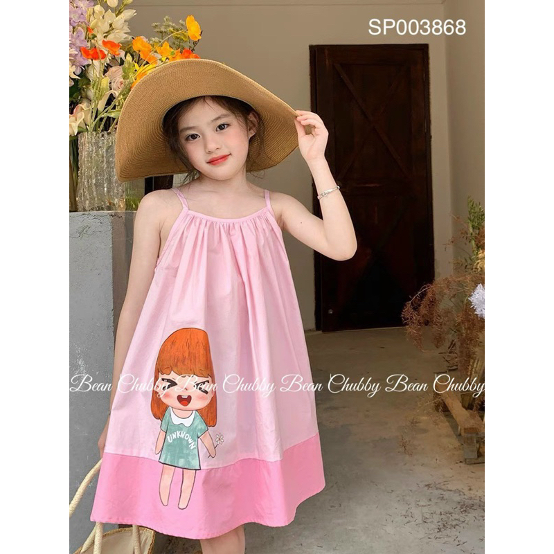 Váy 2 dây hồng in hình cô gái cho bé gái - MT50