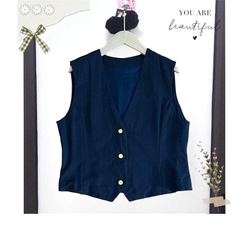 Áo vest gile nữ dáng ngắn croptop màu xanh than (pass)