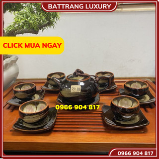 Bộ ấm chén uống trà, bộ ấm chén bát tràng cao cấp - hỏa biến vân mây hàng nghệ nhân tô thanh sơn