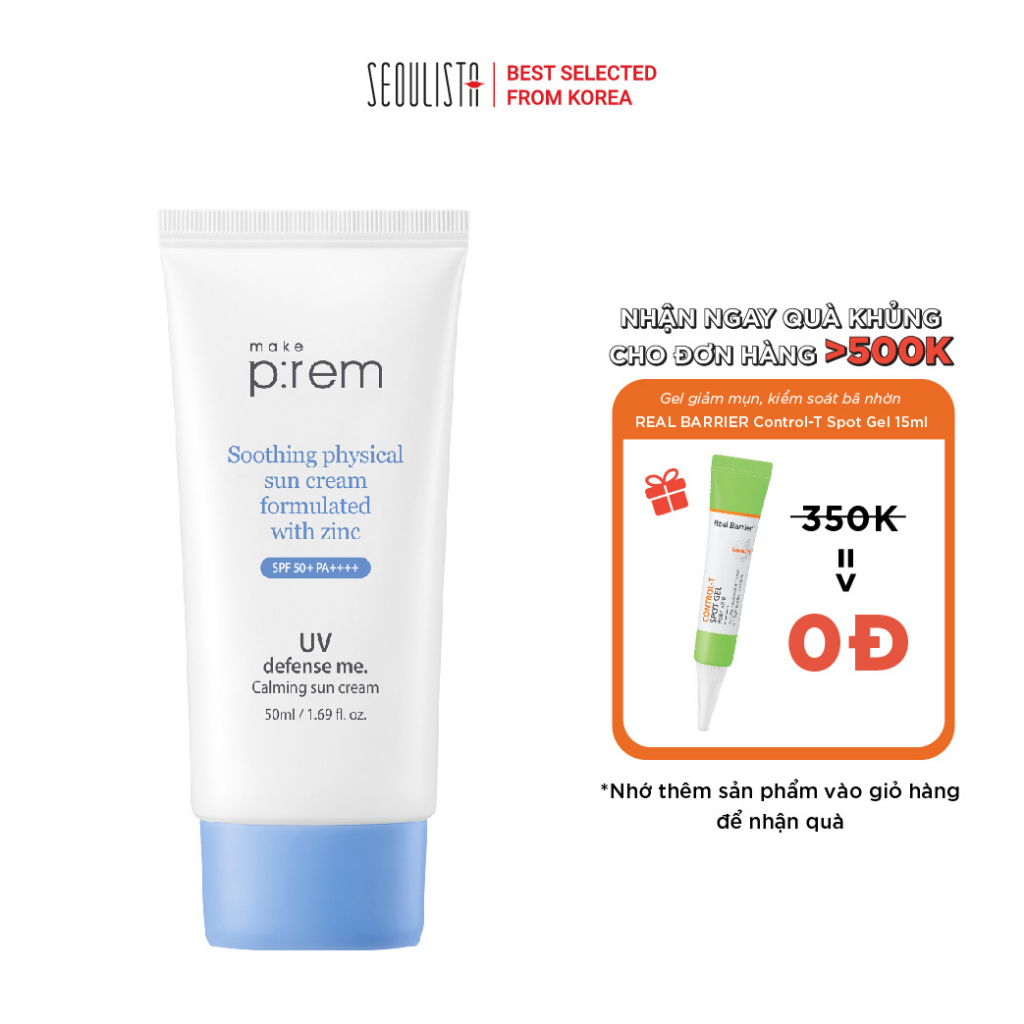 Kem Chống Nắng Vật Lý Make P:rem UV defense me. Calming sun cream