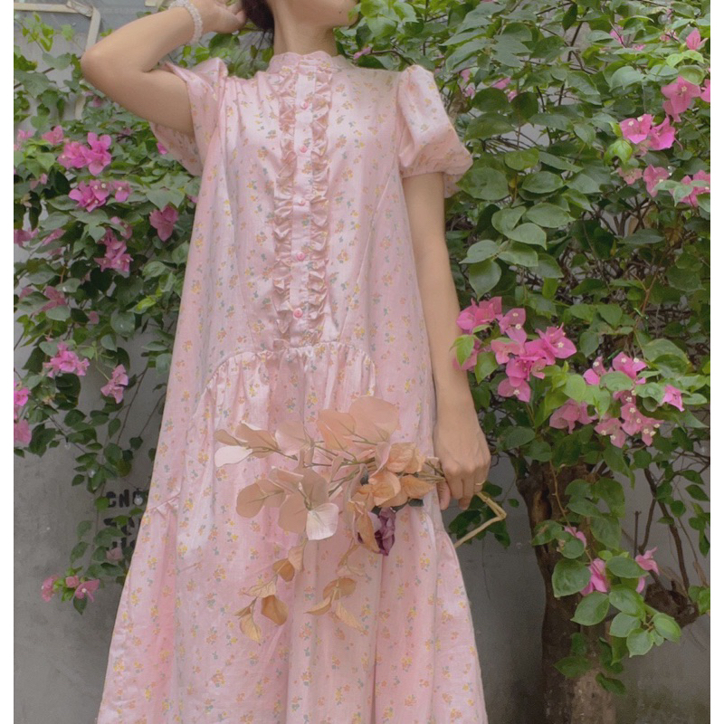 Váy Baby Doll Hoa Nhí Dài Qua Gối Dang Xoè ( Mẹ Bầu Mặc Thoải Mái )