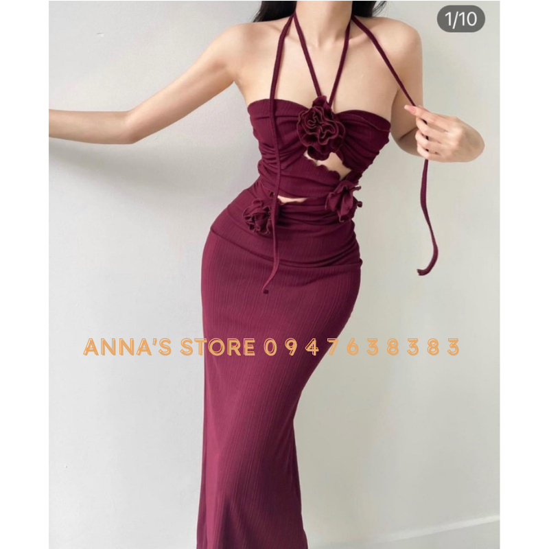 Đầm Thun Body Đính Hoa Buộc Dây Gợi Cảm Sang Chảnh Tôn Dáng Hàng Free Size M662