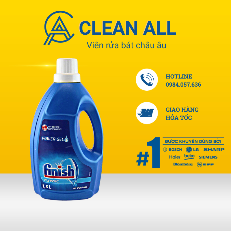 Gel rửa bát FINISH CLASSIC 1500ML nhập khẩu châu âu.