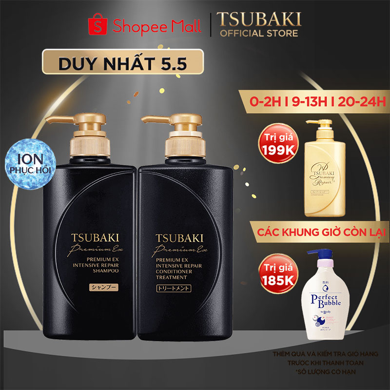 Bộ đôi gội xả Phục hồi hư tổn nặng & giảm gãy rụng - Công nghệ Ion Tsubaki Premium EX Intensive Repair 490ml/chai