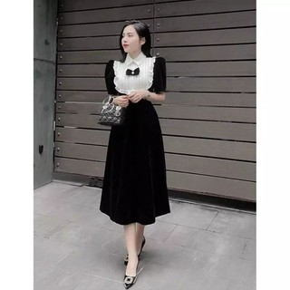 ĐẦM NHUNG TIỂU THƯ DÁNG DÀI CỔ BÈO TAY NGẮN 🛍🛍🛍