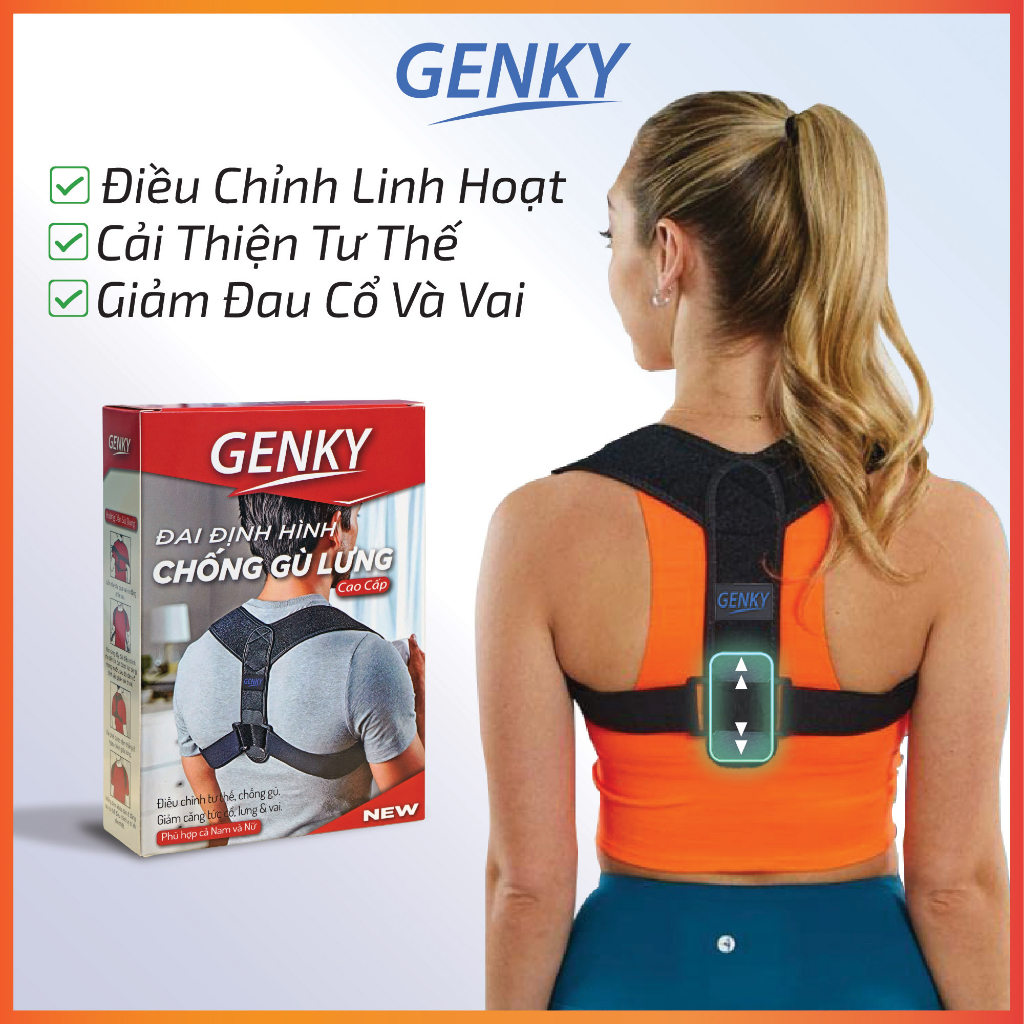 Đai Chống Gù Lưng GENKY Cho Nam Nữ Trẻ Em, Định Hình Lưng, Giảm Đau Lưng, Hỗ Trợ Cổ Và Vai