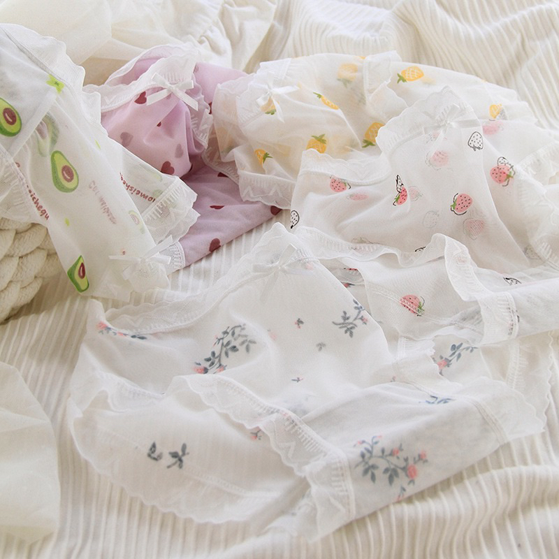 Quần Lót Nữ ❤️Quần Lót Ren Lưới Hoa Quả Sexy Phối Nơ Gợi Cảm Quyến Rũ Softie 089