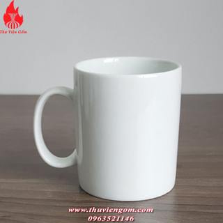 Cốc nước sứ trắng trơn quai C 350ml sứ chuẩn Bát Tràng