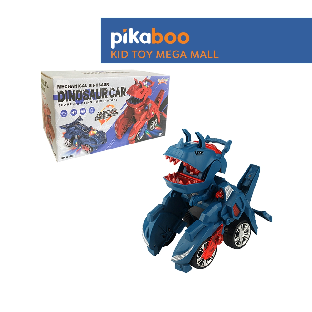 Đồ chơi ô tô biến hình khủng long cao cấp Pikaboo có đèn sắc màu, nhạc sôi động, chất liệu an toàn