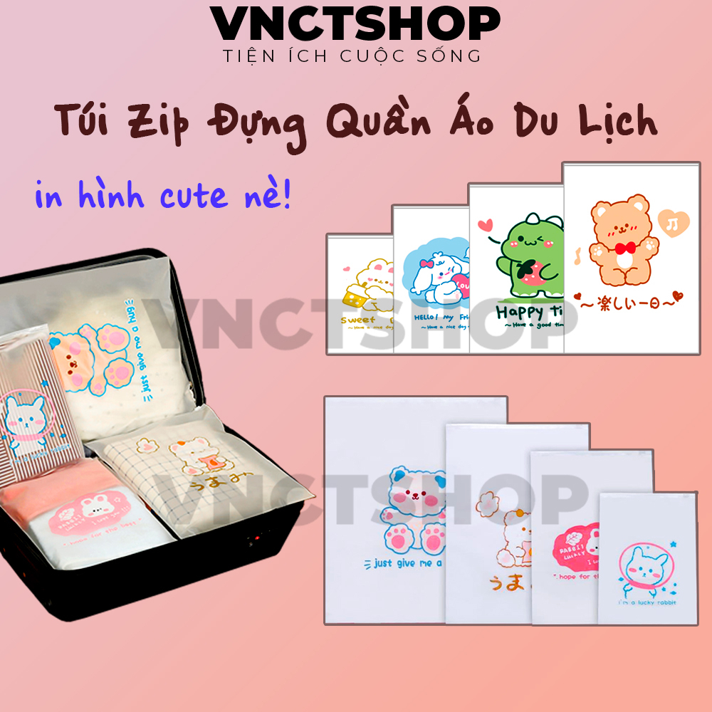 Túi zip đựng quần áo cute vnctshop, túi zip lụa mờ có khóa kéo để đồ lót mỹ phẩm du lịch dễ thương