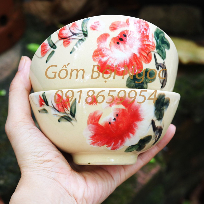 Chén Ăn Cơm Vẽ Bông Hoa Cổ Xưa Size 12.5cm - Hàng Đẹp Khôg Chấm Chân - Gốm Xưa Lái Thiêu Cho Người Hoài Niệm