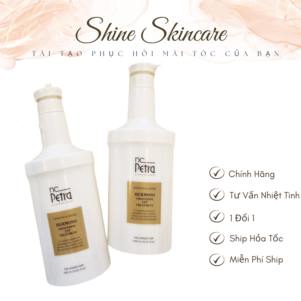 Kem ủ dưỡng tóc dầu hấp phục hồi tóc hư tổn, khô xơ uốn duỗi nhuộm công nghệ sinh học Petra Lpp Hermoso Smoothing 1000ml