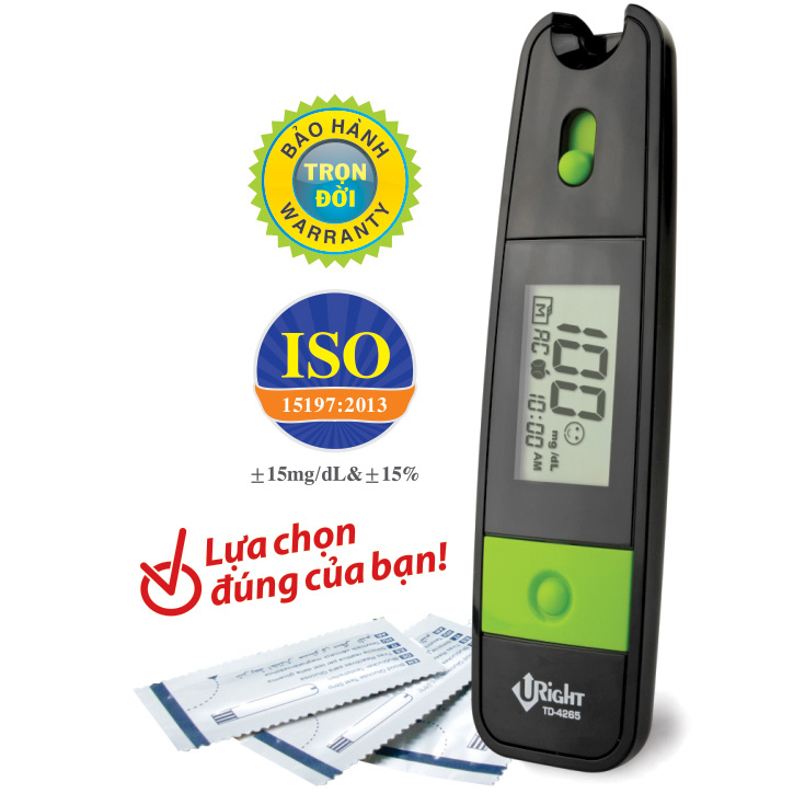 [TRỌN BỘ] Máy đo đường huyết Uright TD-4265 tặng kèm 10 que thử đường huyết